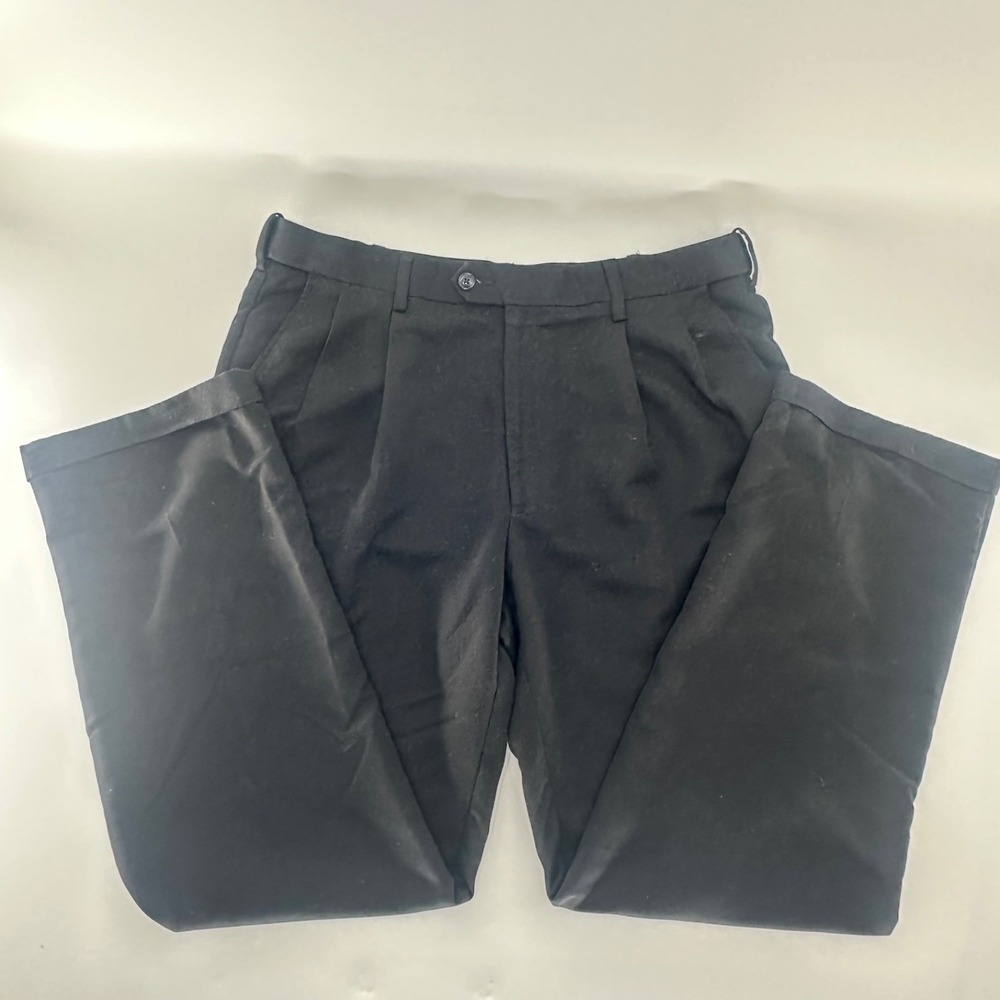 Savane Men's Black Pleated Dress Pants 36x32 Cuffed Herringbone Texture Slacks
